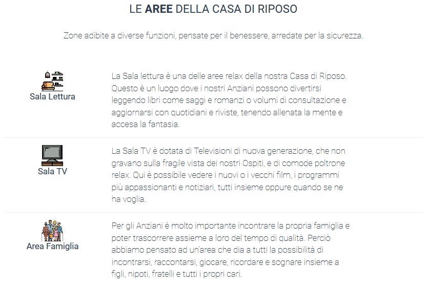 Sito web per Casa di Riposo - Lista Servizi