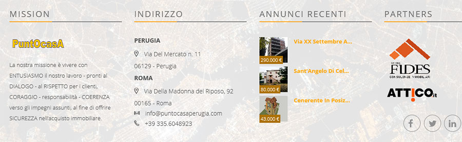 Sito web per agenzia immobiliare - Footer: contatti e link