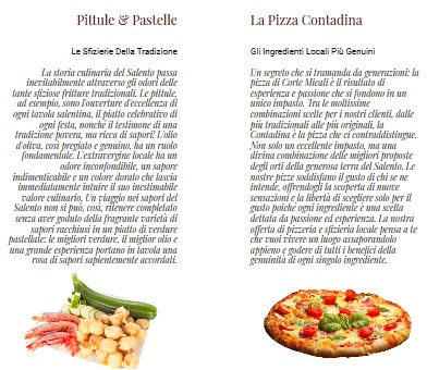 Sito web per Pizzeria - Sezione Cucina Tipica